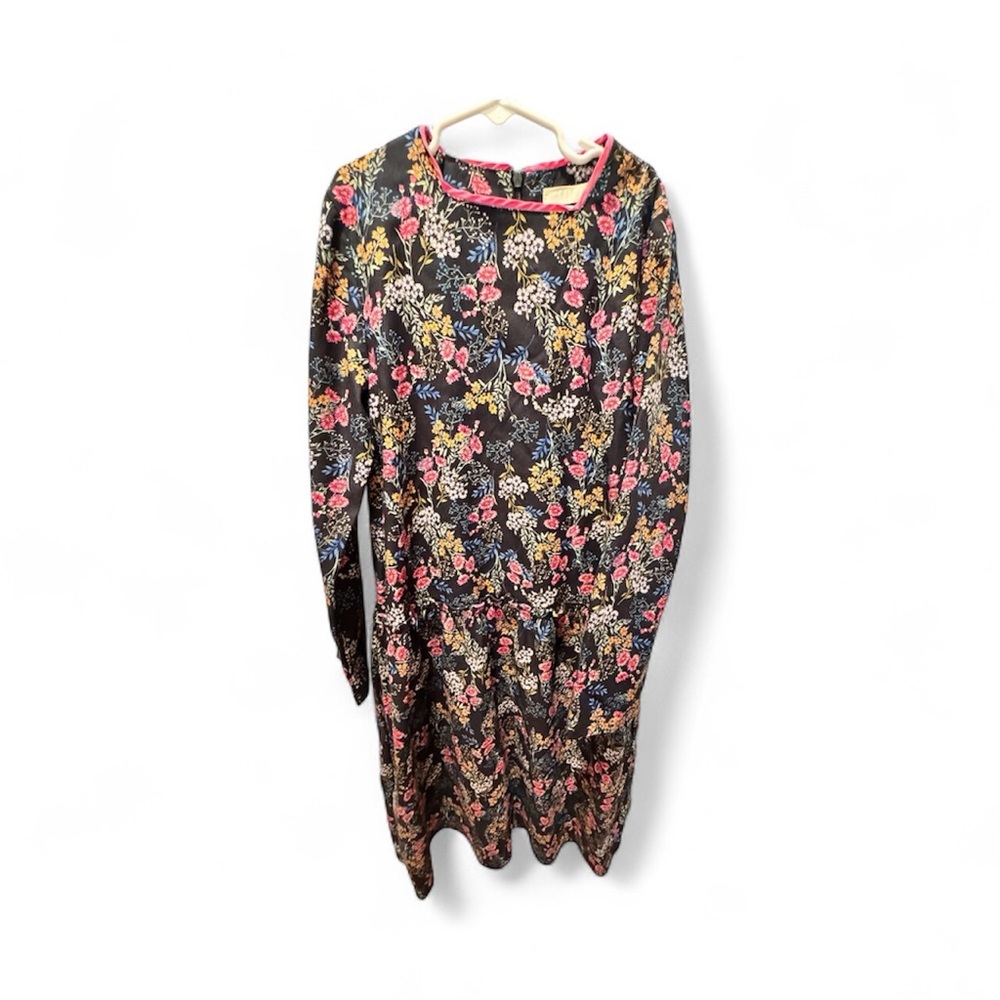 Floral Black Dress with Pink Trim